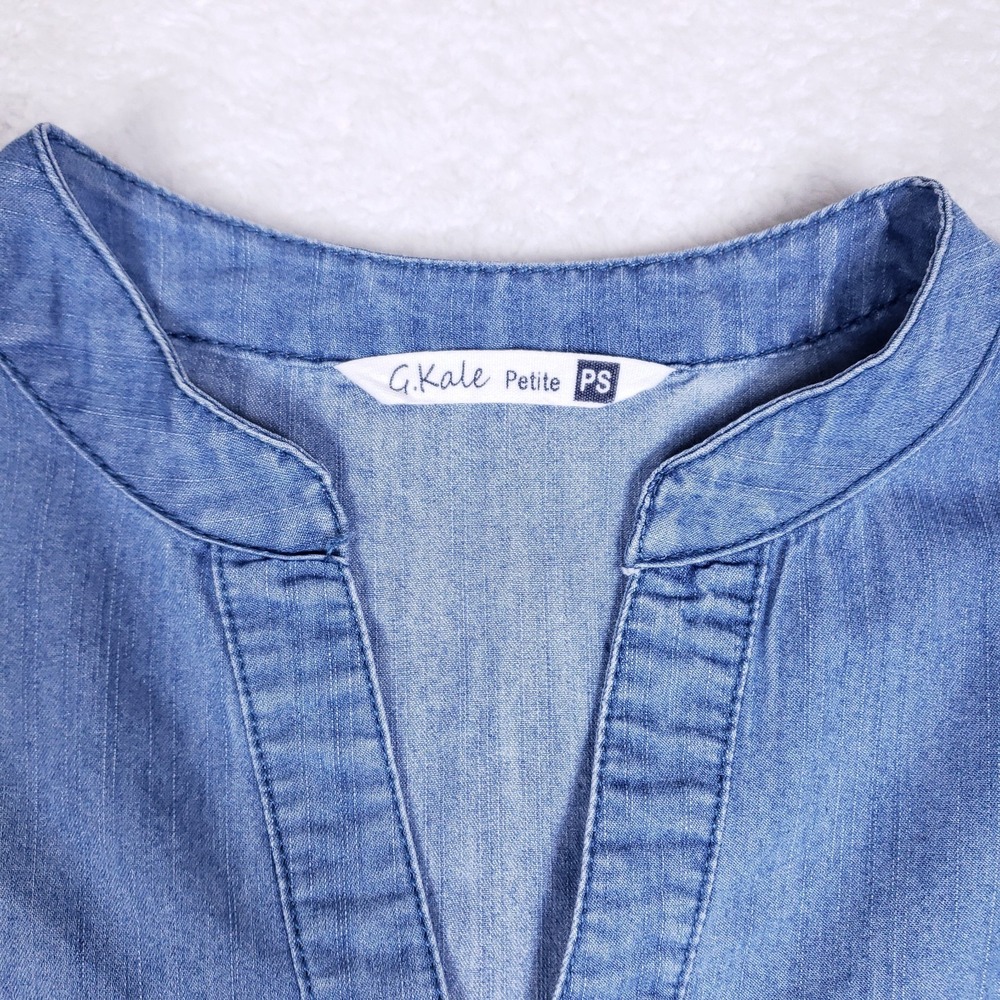 G. Kale Petite Chambray Ruffle Sleeve Drop‎ Waist Dress Size PS Blue Denim - Picture 3 of 7